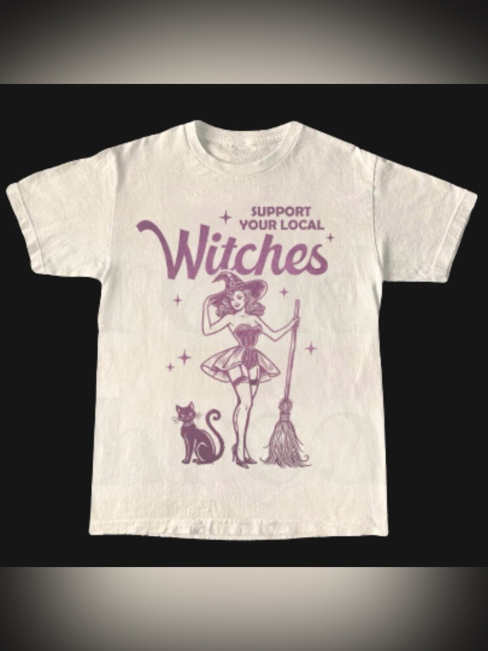 Gildan White Tee with Purple Witches Graphic